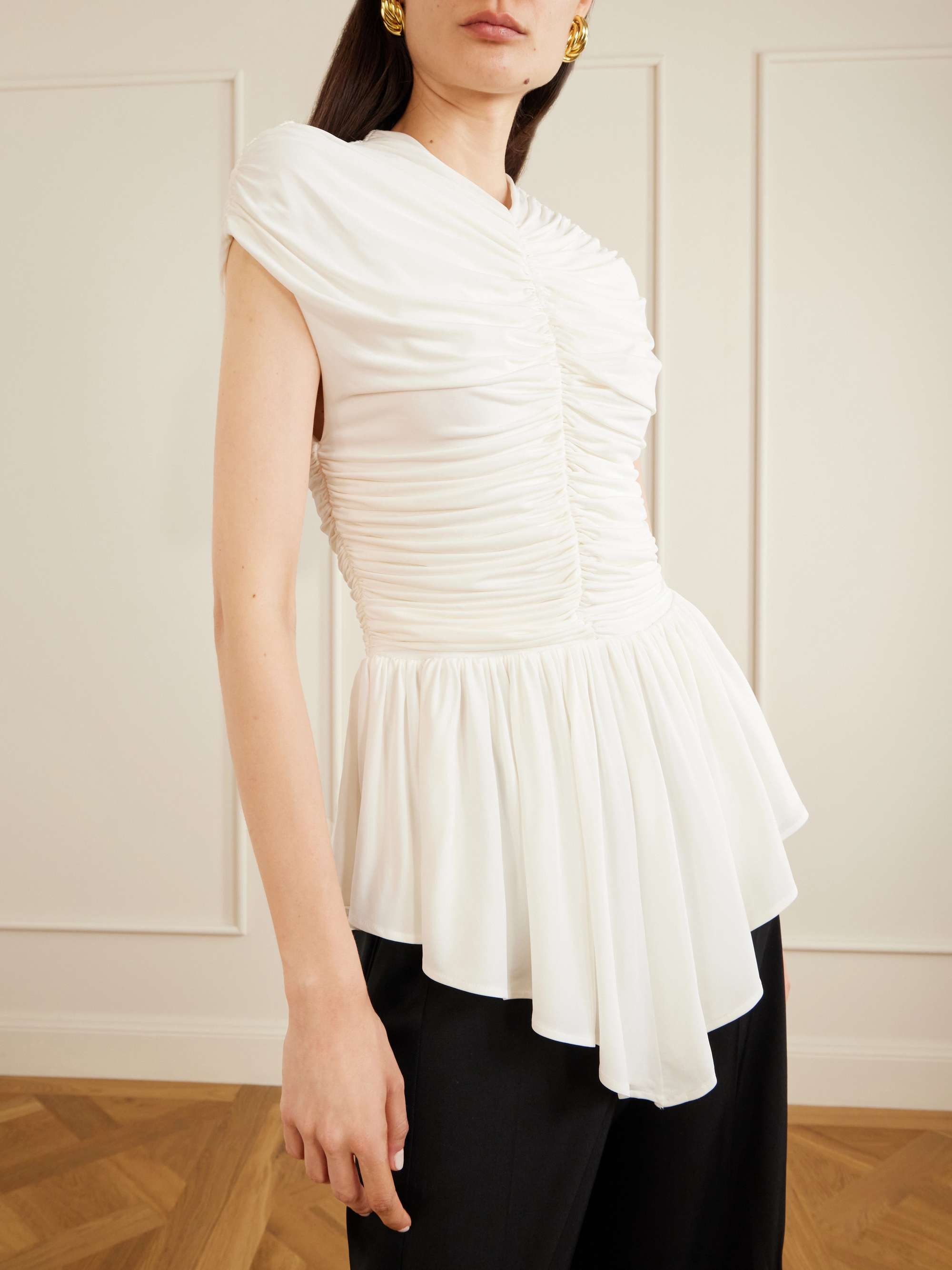 TOVE Gabor ruched ruffled stretch-jersey blouse | NET-A-PORTER