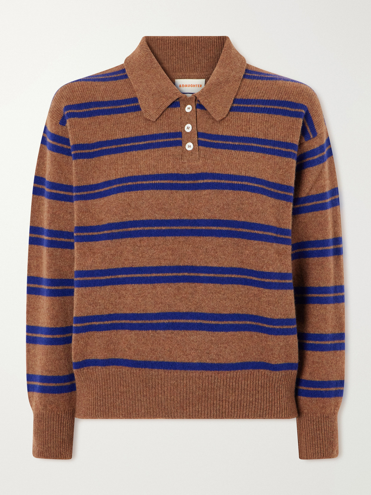 And-daughter Edith Striped Wool Polo Sweater In Brown