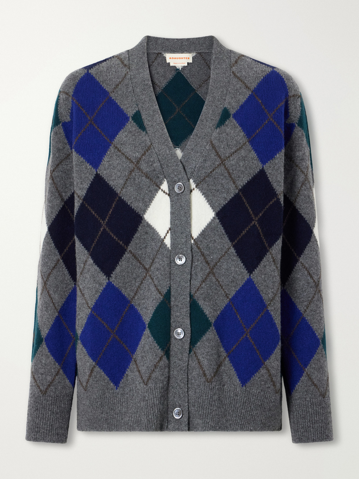 And-daughter Ava Argyle Checked Wool-knitted Cardigan In Multi