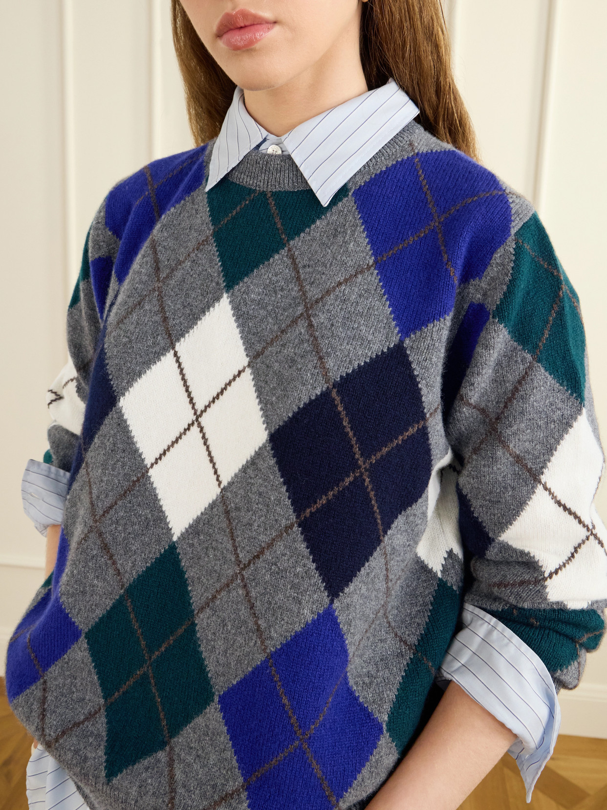 And-daughter Ava Argyle Checked Wool Sweater In Multi