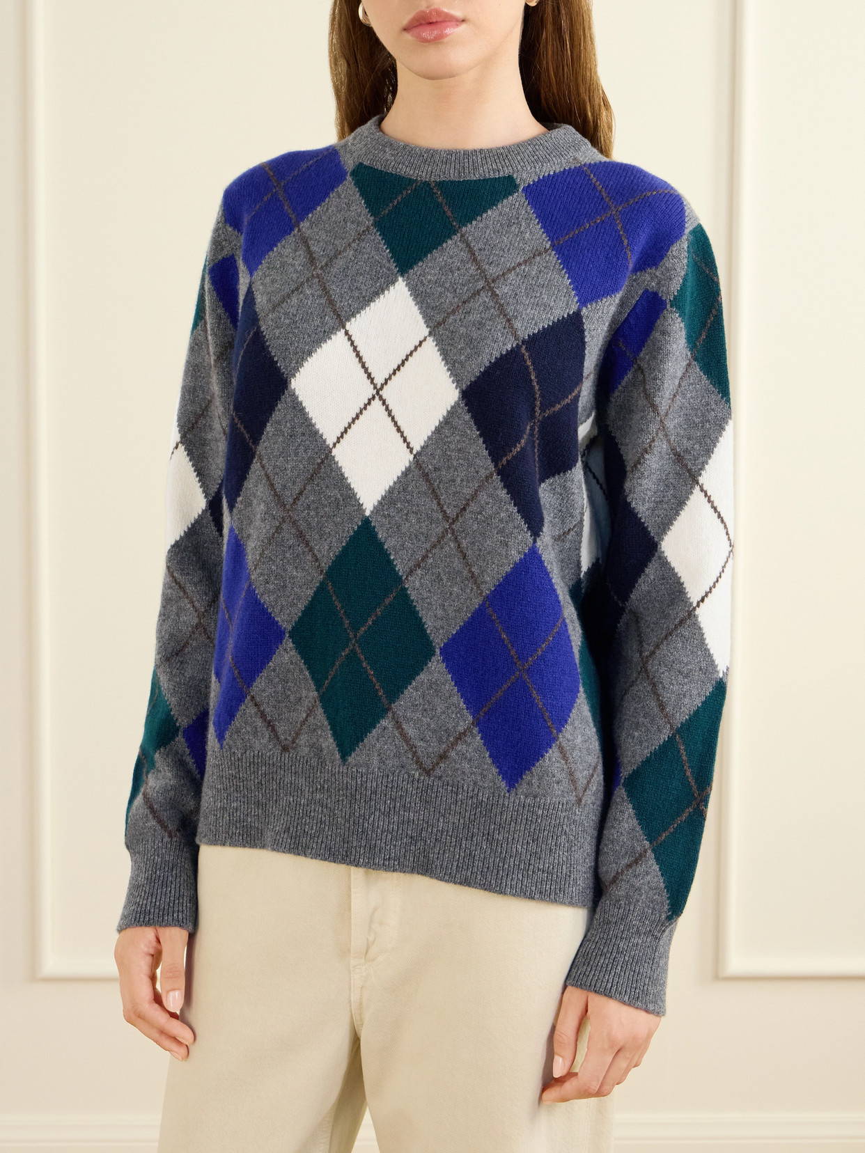 And-daughter Ava Argyle Checked Wool Sweater In Multi