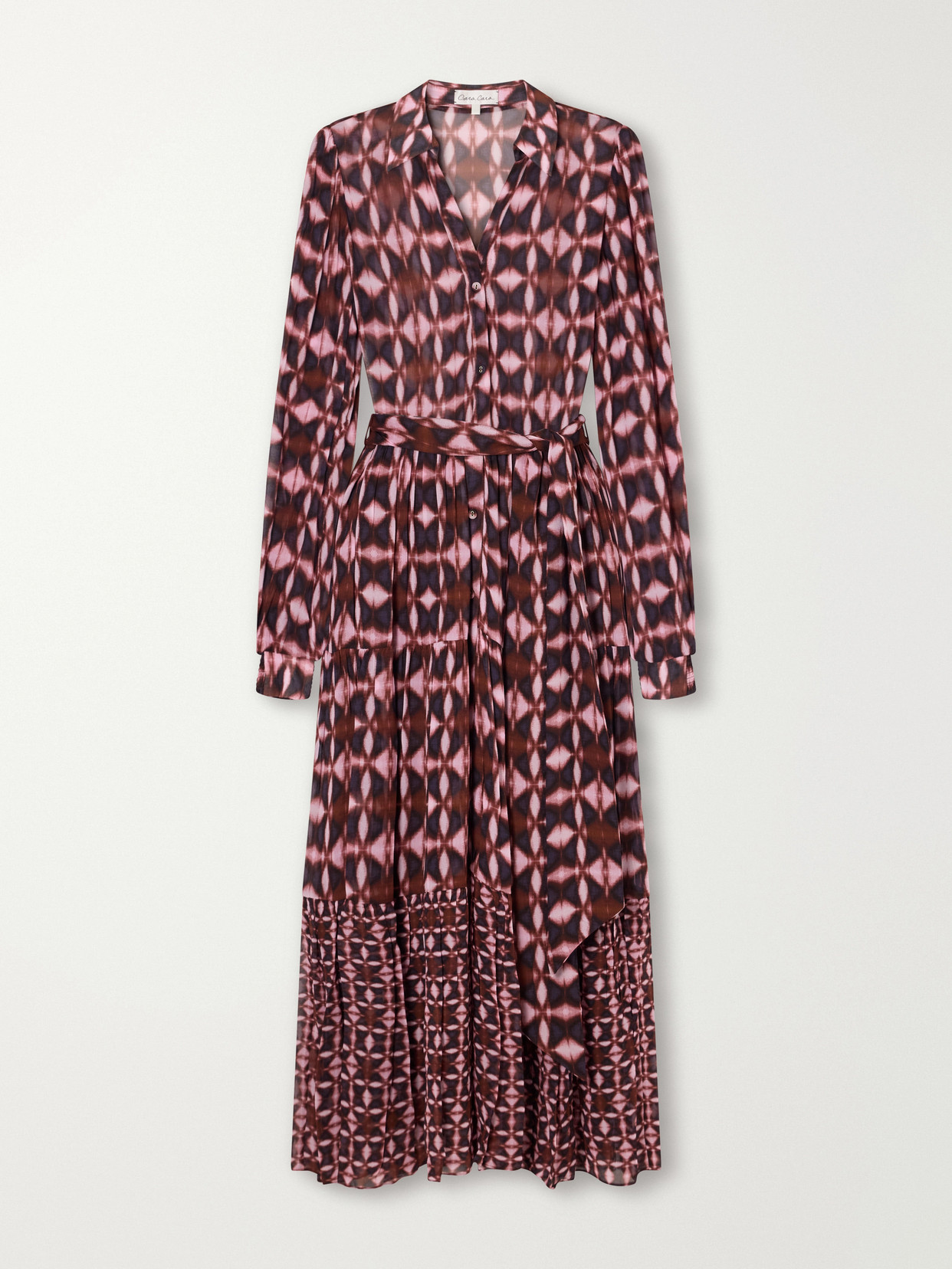 Cara Cara Barbara Belted Printed Crepe De Chine Midi Dress In Black