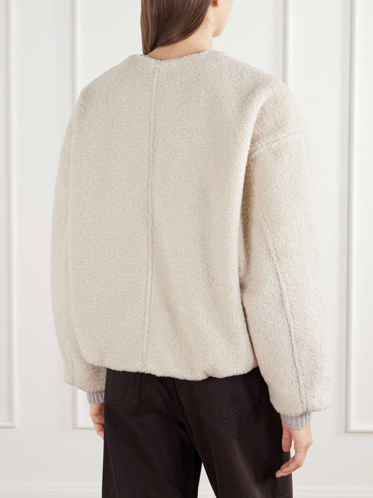 Cropped Plush Bomber Jacket