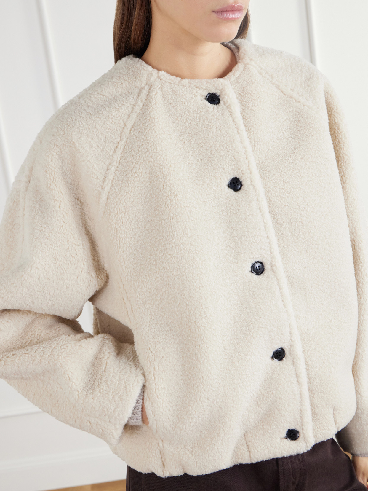 Cropped Plush Bomber Jacket