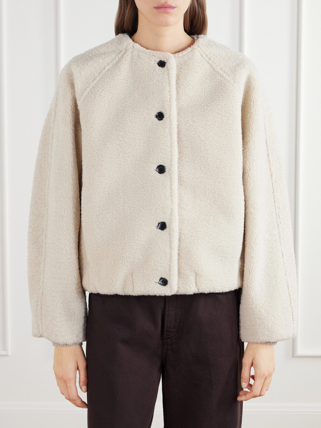 Cropped Plush Bomber Jacket