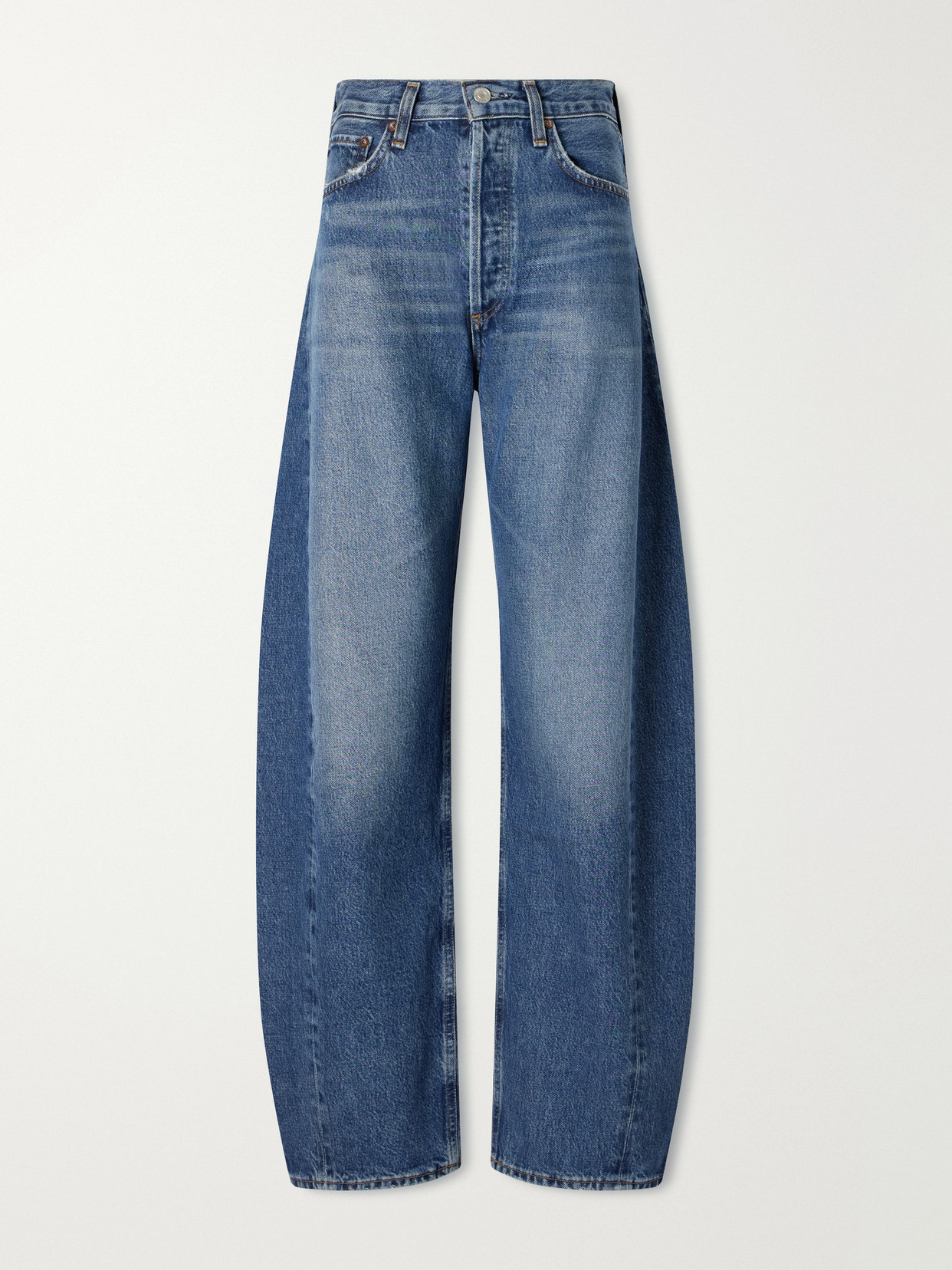 Agolde Luna Pieced High-rise Barrel-leg Jeans In Blue