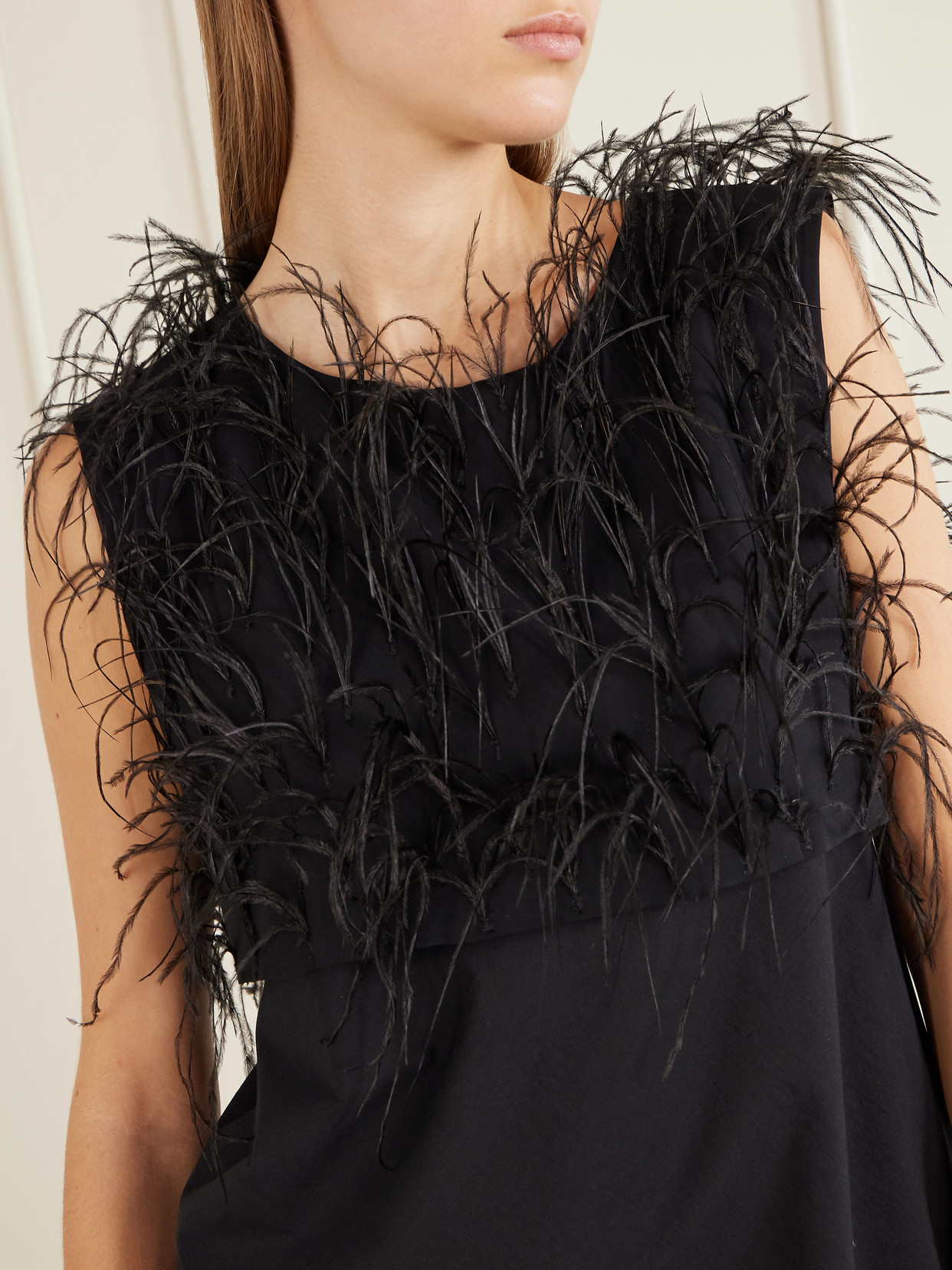 Cato Feather-Trimmed Silk Tank