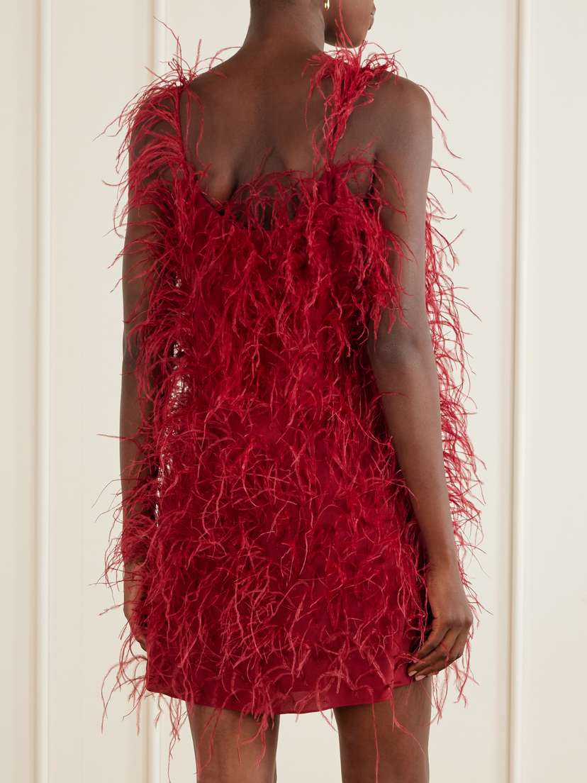 Sharon Wauchob Sara Feather-trimmed Silk-crepe Mini Dress | Thumbnail 3