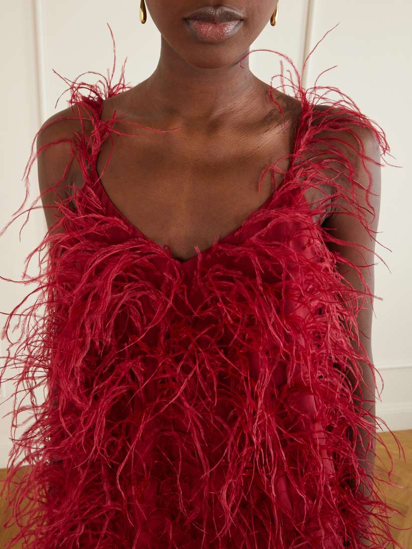 Sharon Wauchob Sara Feather-trimmed Silk-crepe Mini Dress | Thumbnail 4