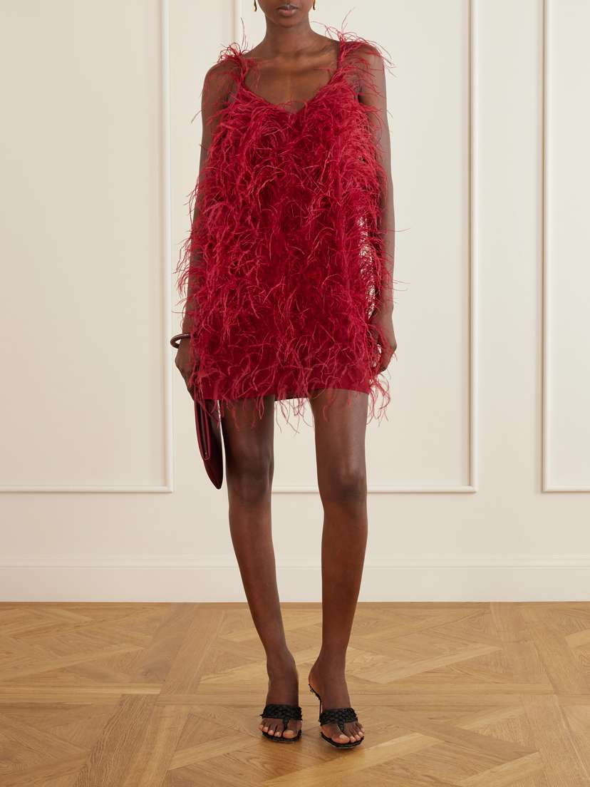 Sharon Wauchob Sara Feather-trimmed Silk-crepe Mini Dress | Thumbnail 2