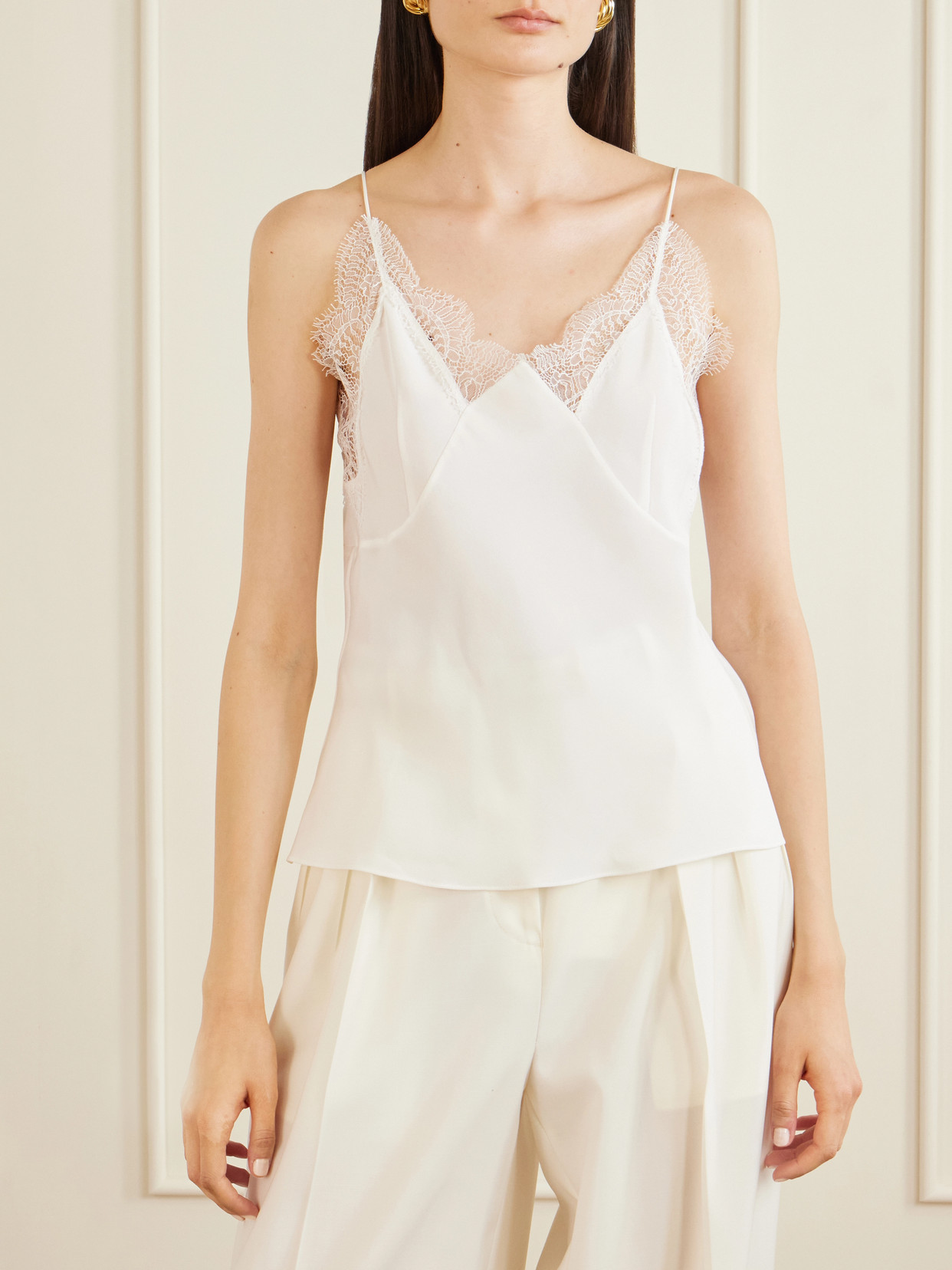 Capucines Scalloped Lace-Trimmed Silk Crepe De Chine Camisole