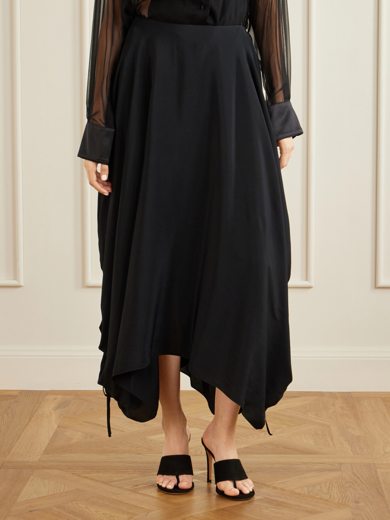 Desia Asymmetric Silk-Crepe Midi