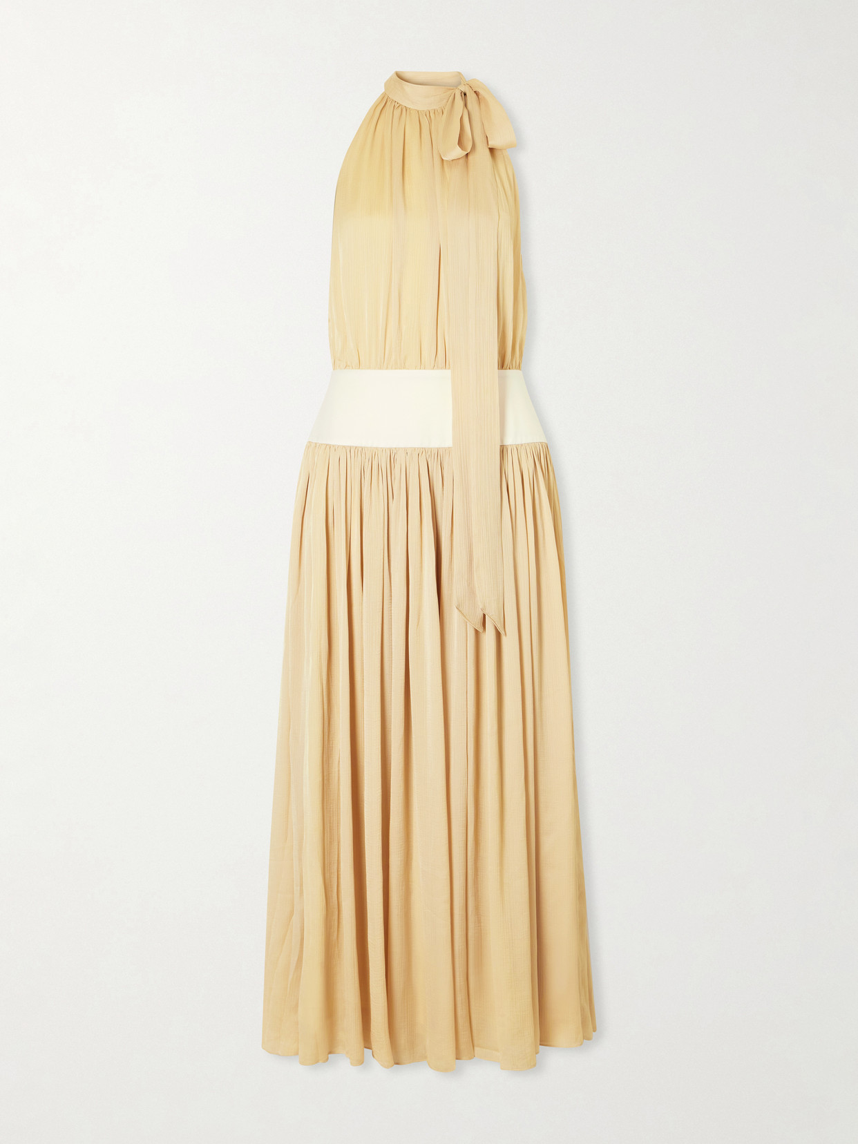 Abadia Knotted Halterneck Satin-trimmed Crepon Midi Dress In Yellow