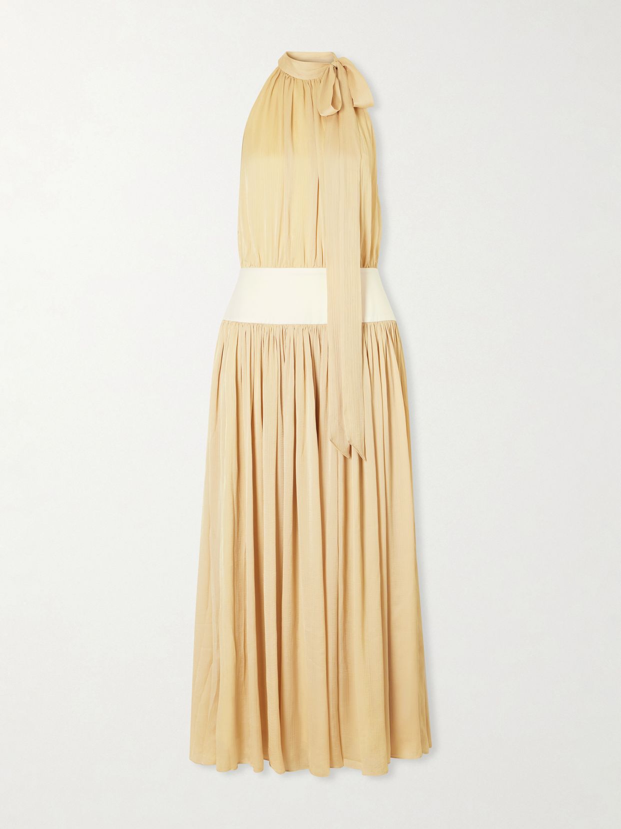 knotted halterneck satin trimmed crepon midi dress