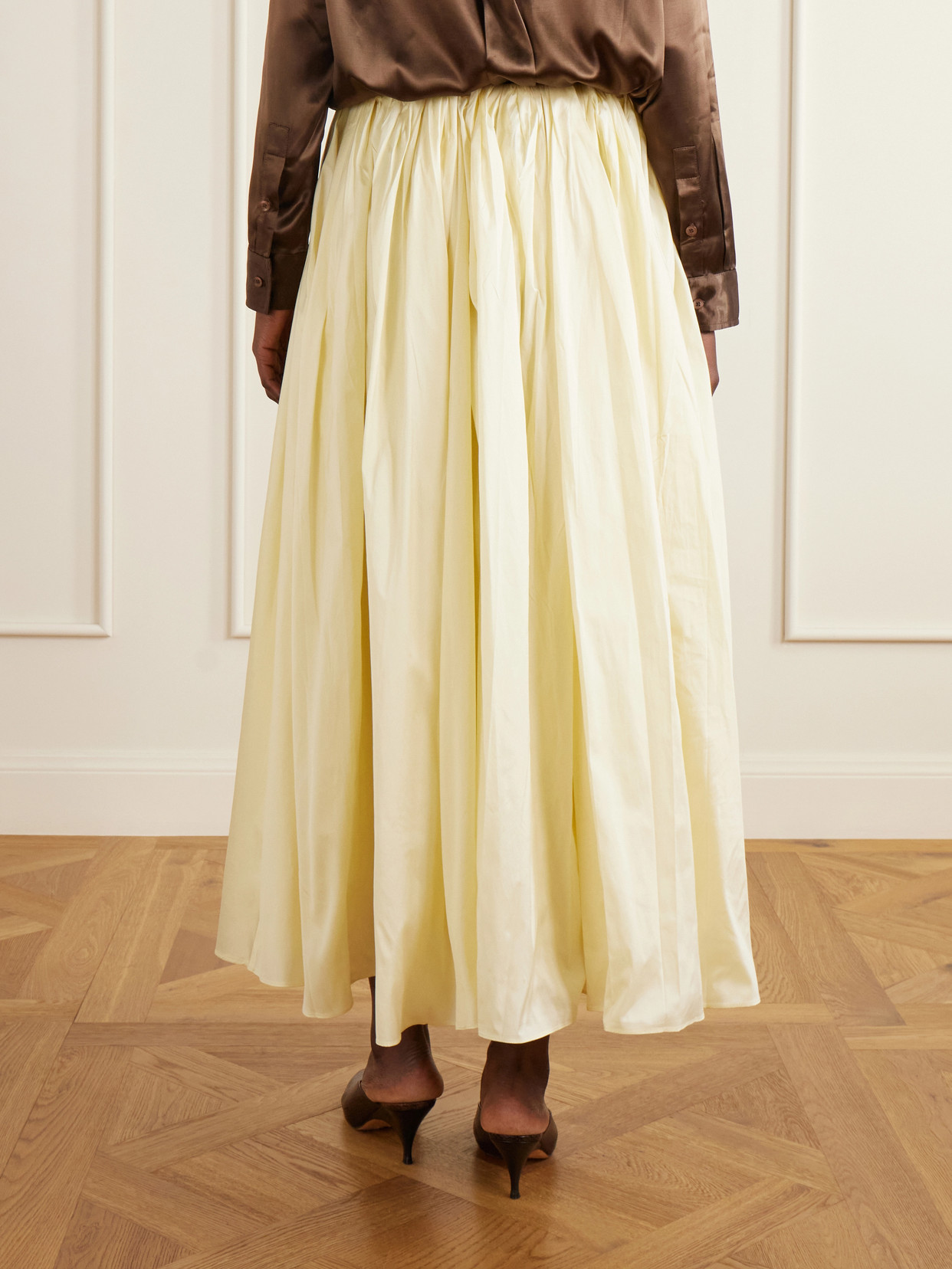 Elodie Pleated Duchesse-Satin Midi
