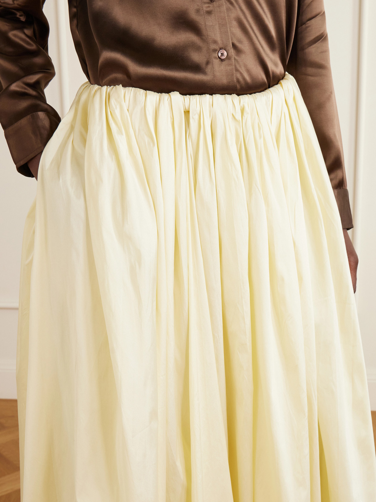 Elodie Pleated Duchesse-Satin Midi