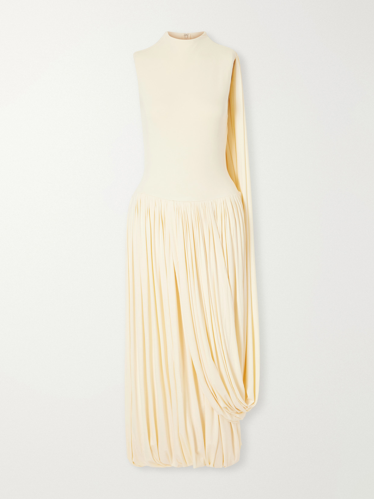 Abadia Bamboo Asymmetric Draped Midi Dress In Neutrals