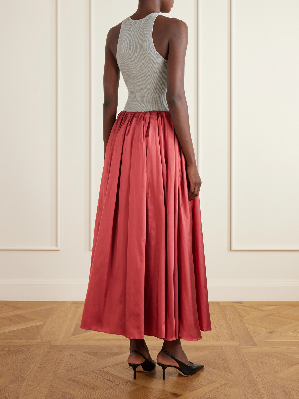 Elodie Pleated Duchesse-Satin Midi