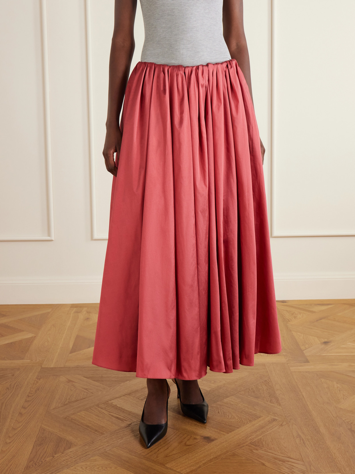 Elodie Pleated Duchesse-Satin Midi