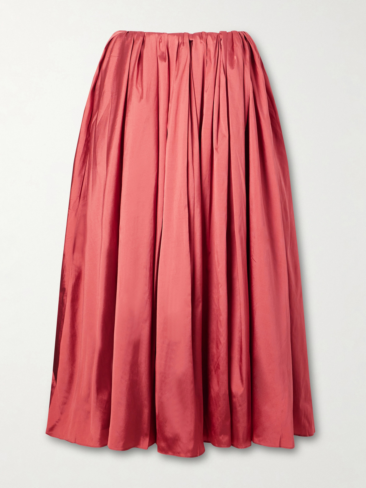 Abadia Elodie Pleated Duchesse-satin Midi Skirt In Red