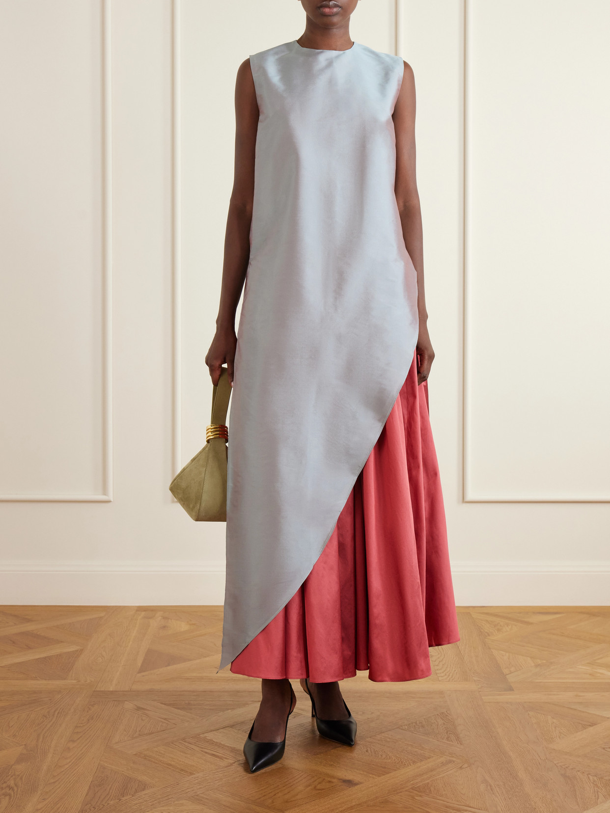 Elodie Pleated Duchesse-Satin Midi
