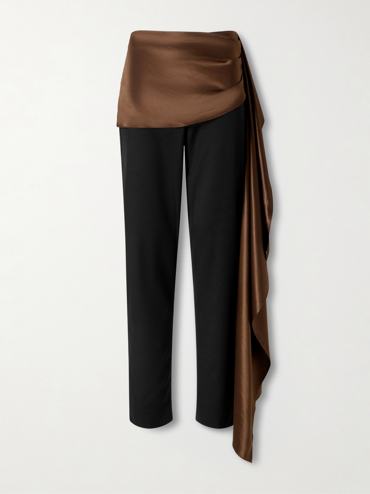 Abadia Draped Satin-trimmed Wool-blend Twill Straight-leg Pants In Black