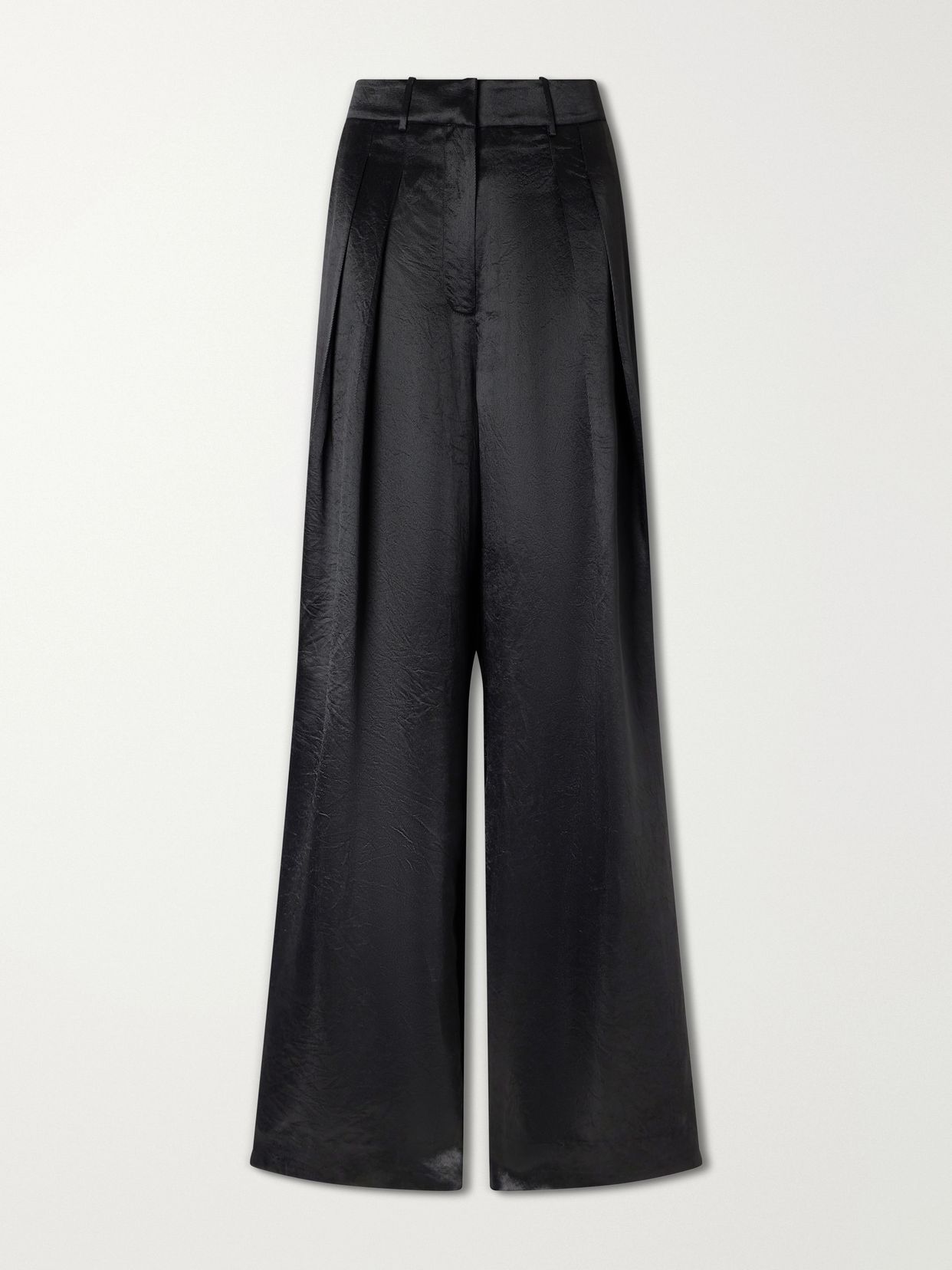 pleated satin high waist wide leg pants