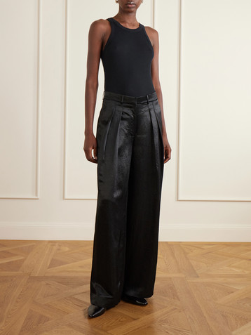 Abadia Pleated satin high-waist wide-leg pants