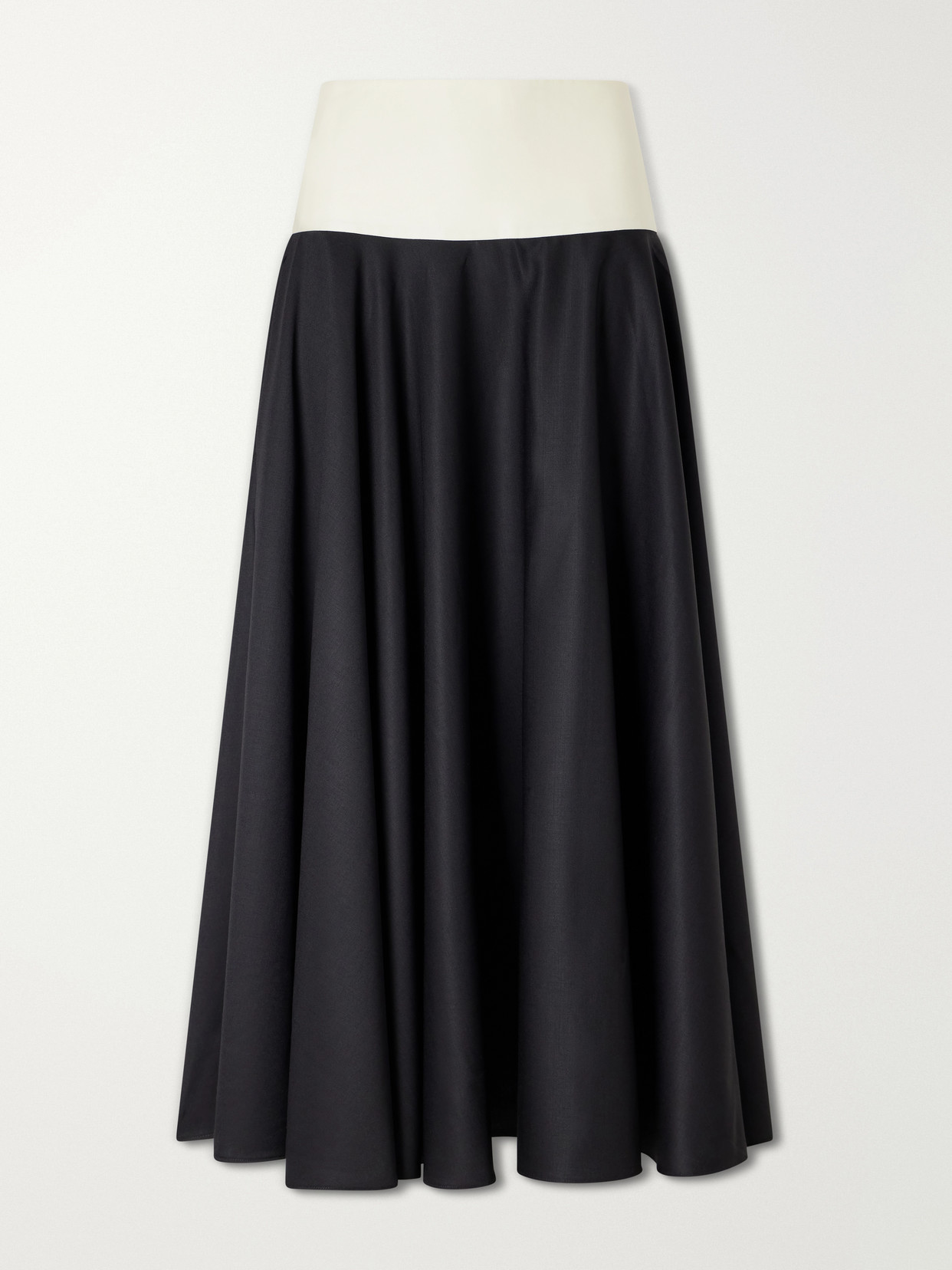 Abadia Pleated Cotton-poplin Midi Skirt In Black