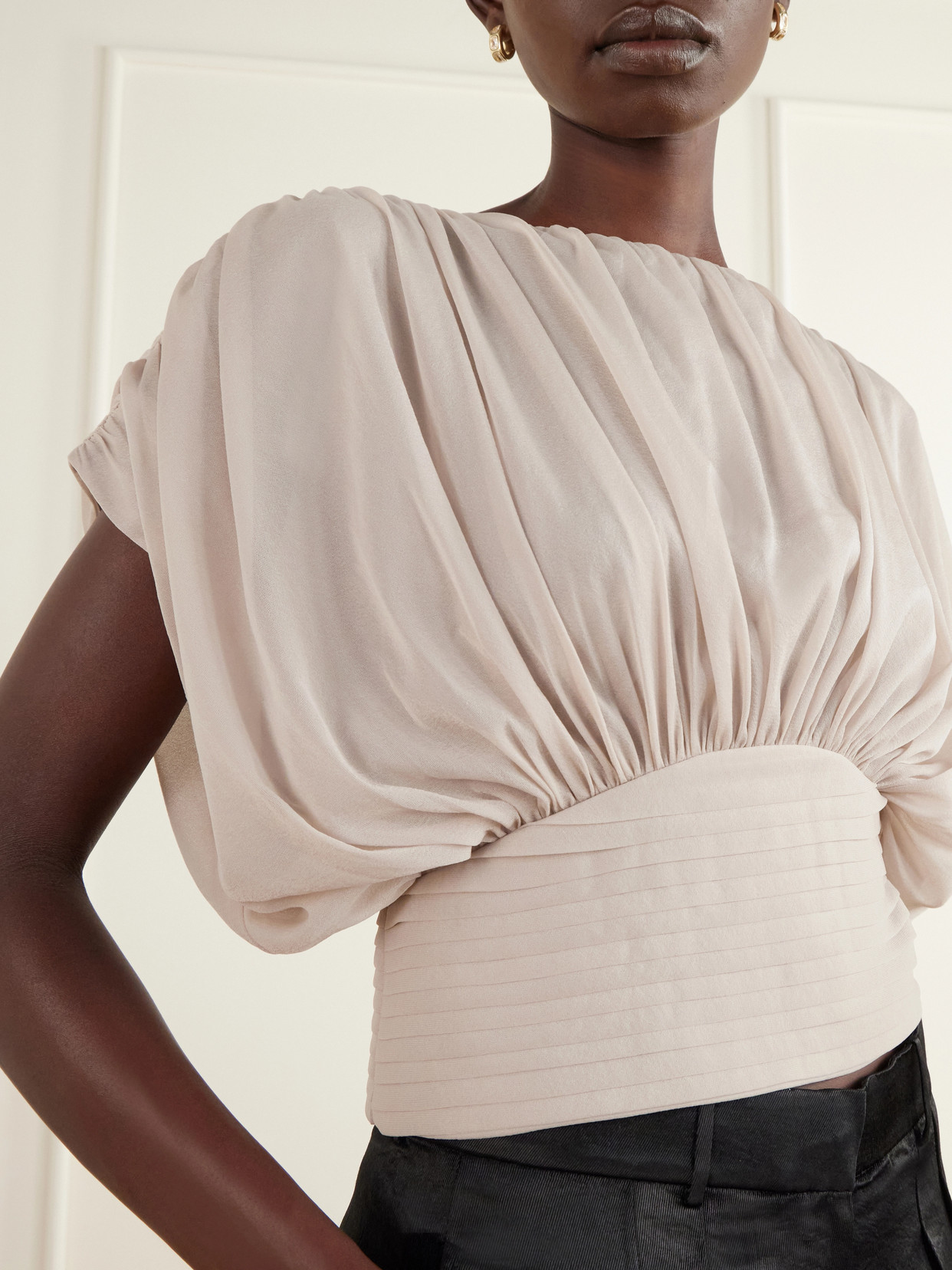 Draped Ruched Jersey Blouse