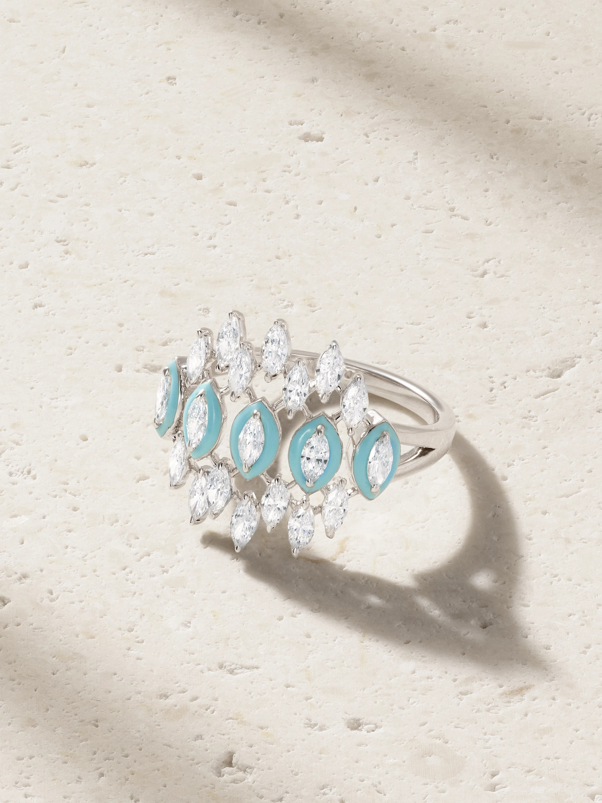 Kamyen 18-karat White Gold, Diamond And Enamel Ring In Transparent