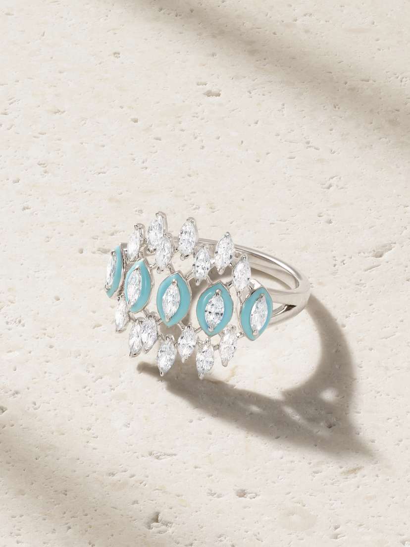Kamyen 18-karat White Gold, Diamond And Enamel Ring