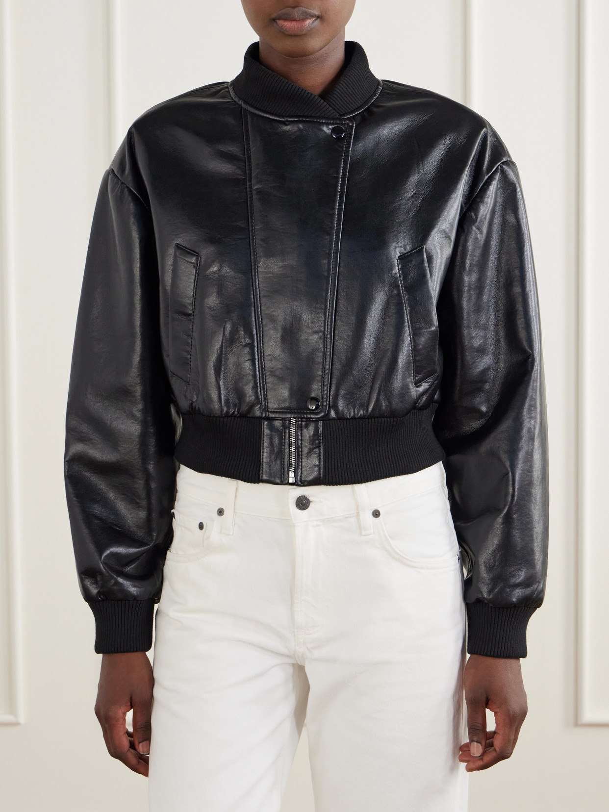 Camille Cropped Recycled-Leather Jacket