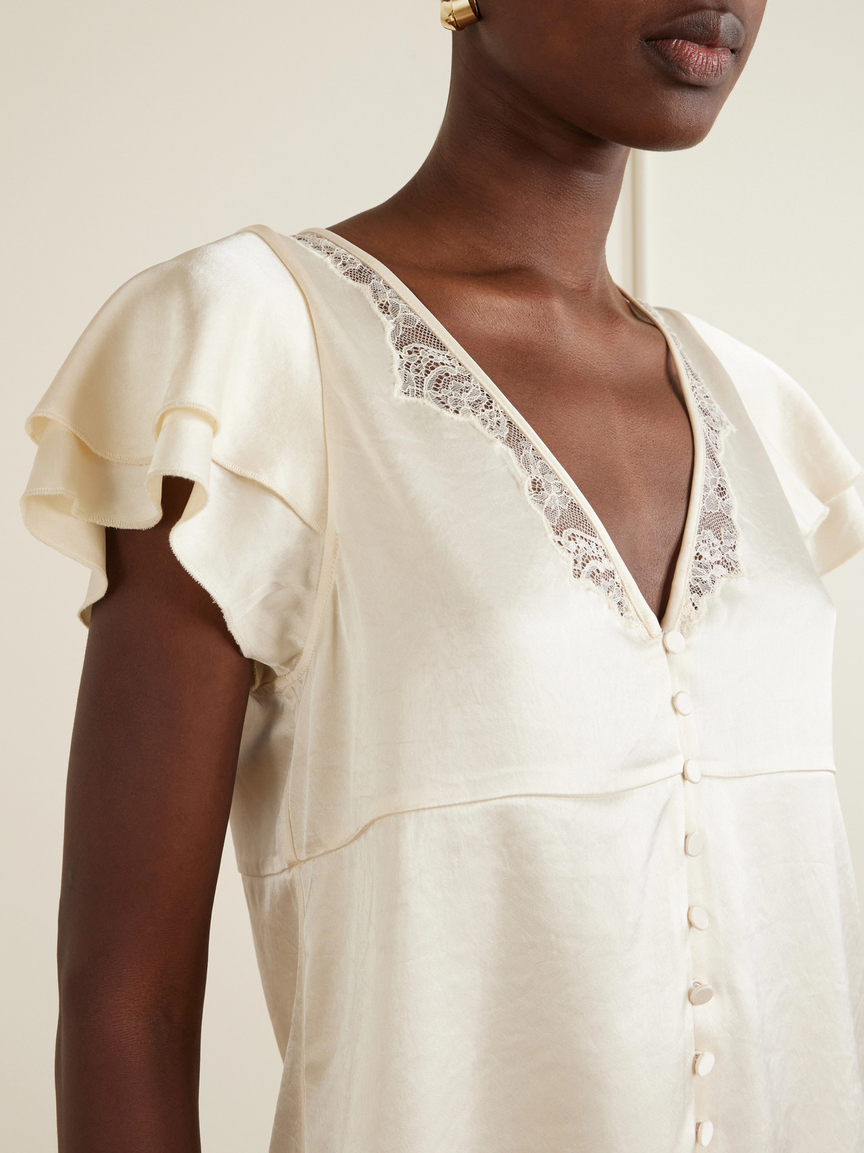 Lola Flutter Lace-Trimmed Blouse