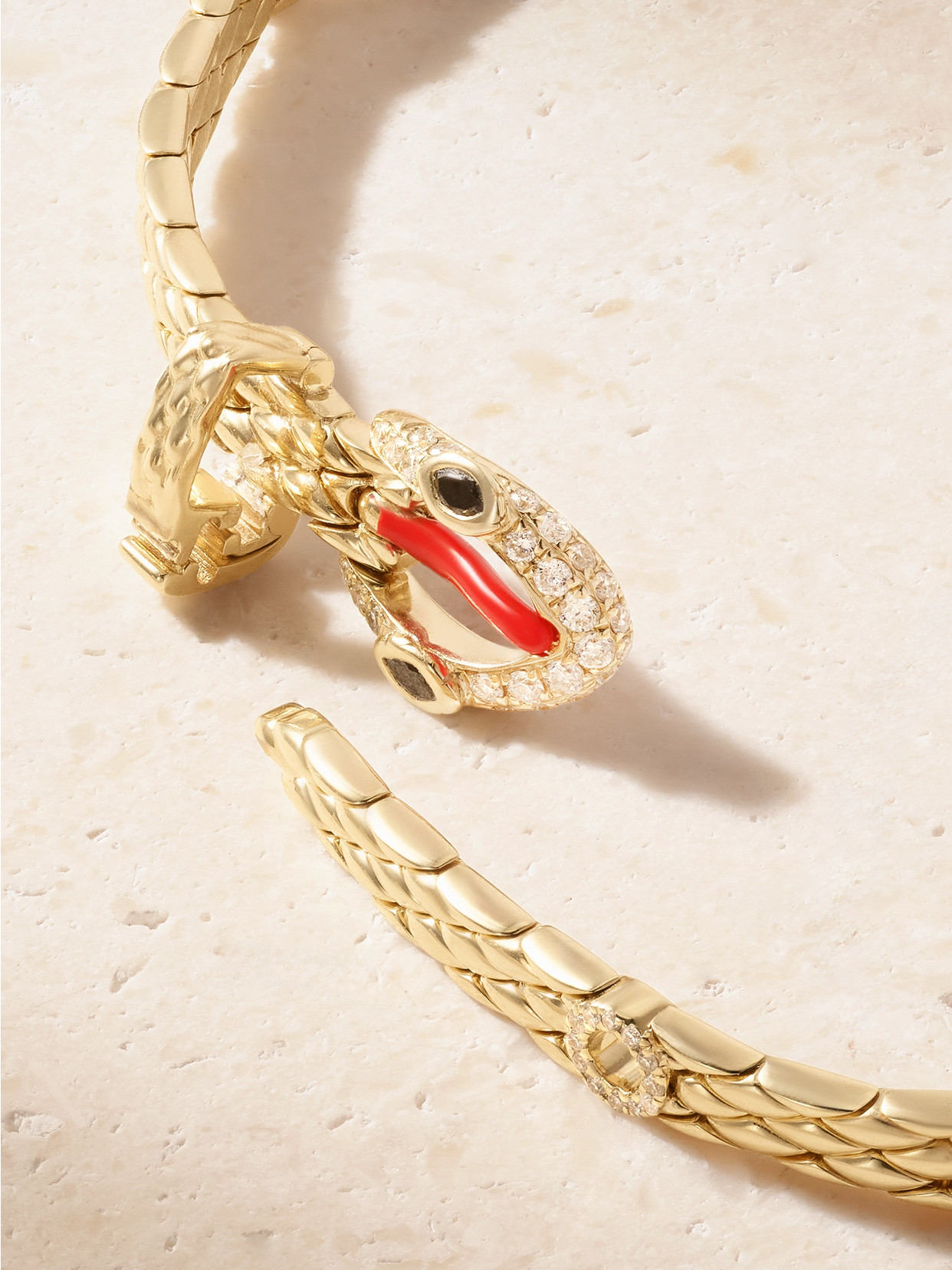 Yvonne Léon Python Mini 9-karat Gold, Diamond And Enamel Bracelet In Gold