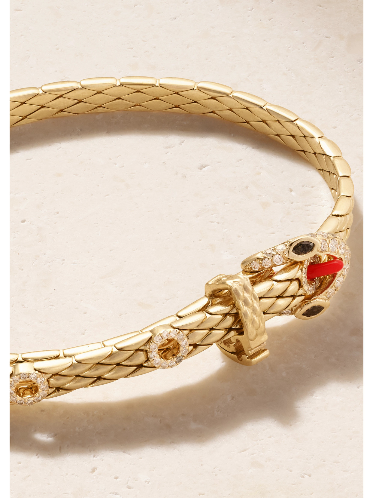 Yvonne Léon Python Mini 9-karat Gold, Diamond And Enamel Bracelet In Gold