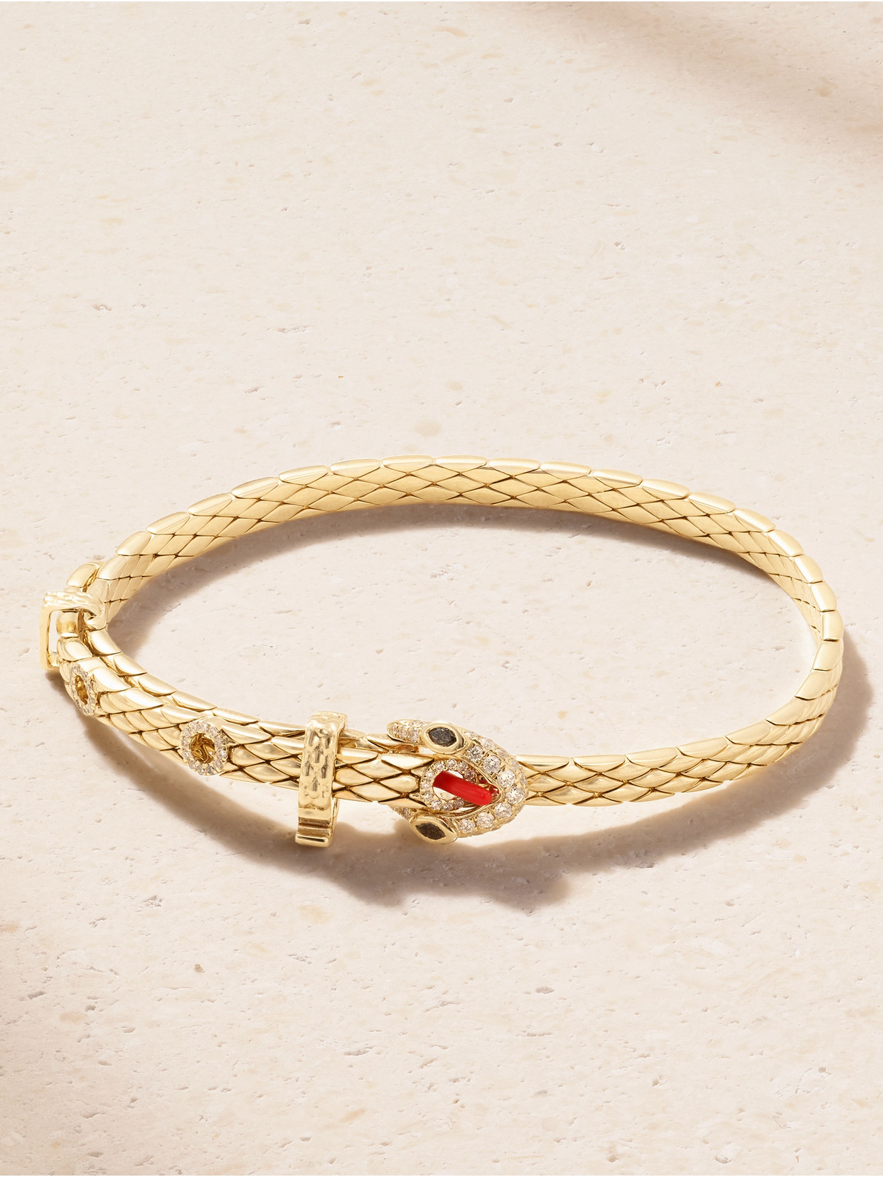 Yvonne Léon Python Mini 9-karat Gold, Diamond And Enamel Bracelet