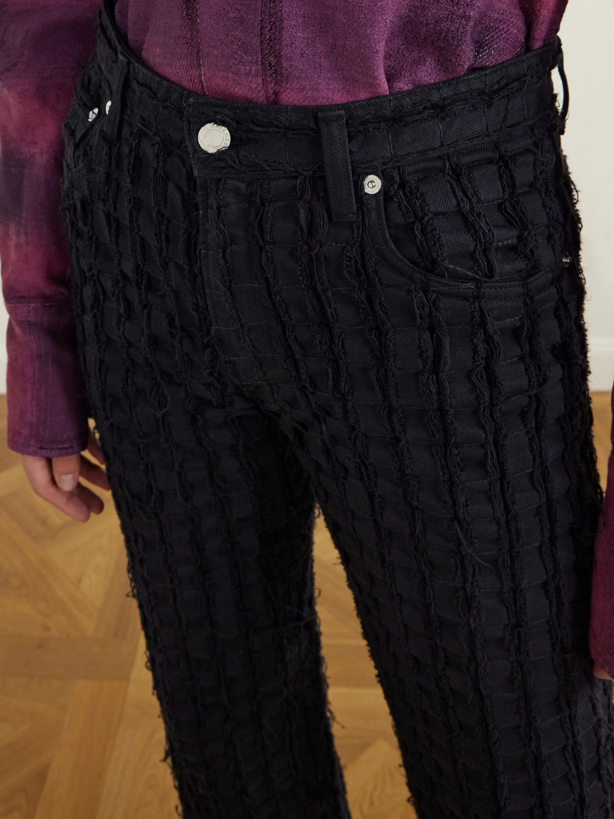 Star Bull Stripe Distressed High-Waist Straight-Leg Jeans