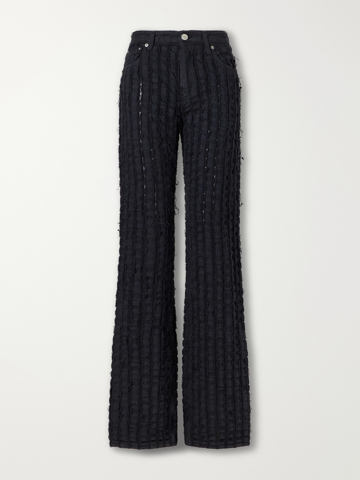 Haikure Star Bull Stripe Distressed High-waist Straight-leg Jeans In Black