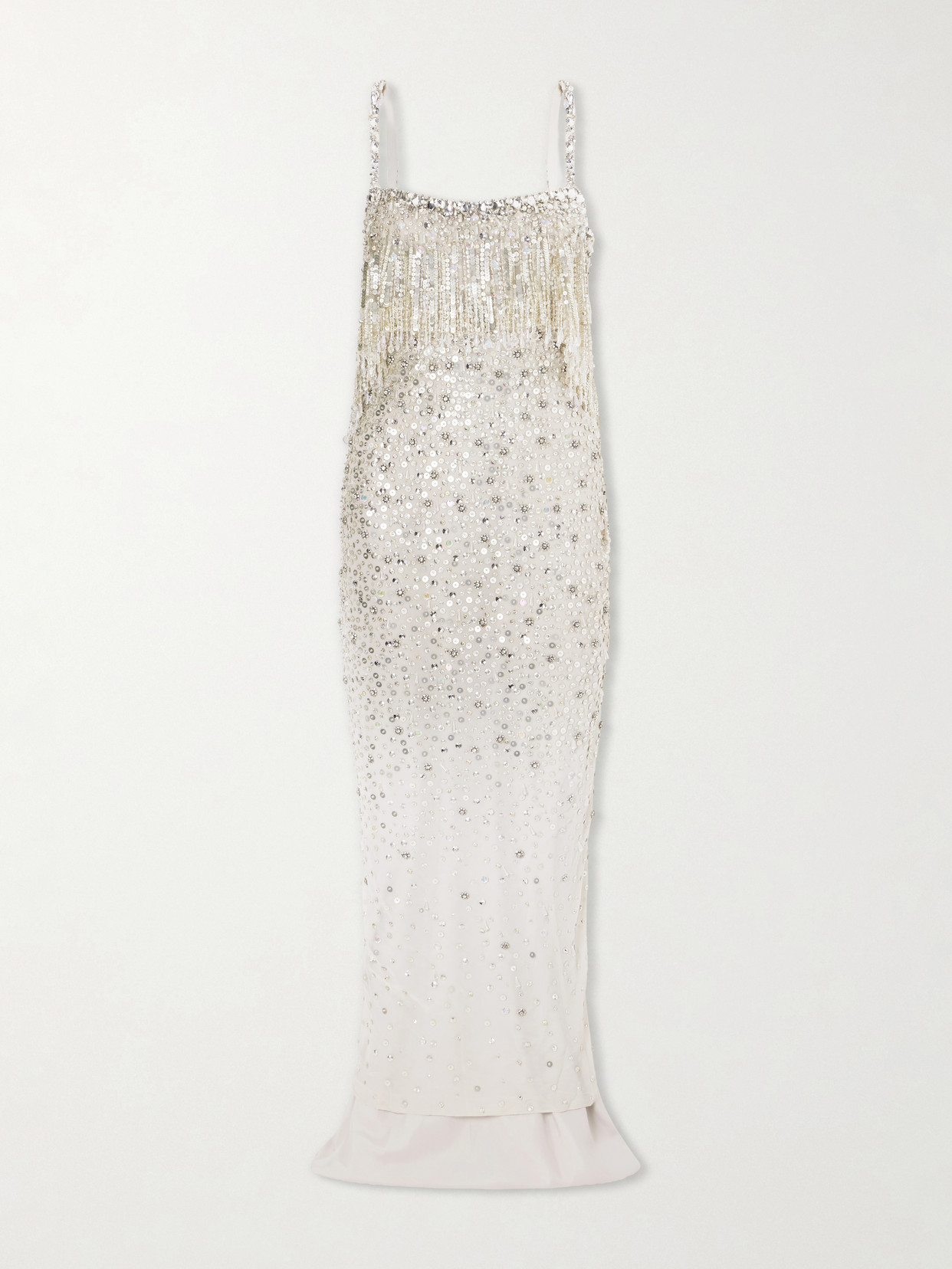 Jenny Packham Iris Embellished Cape-effect Georgette Gown In Silver