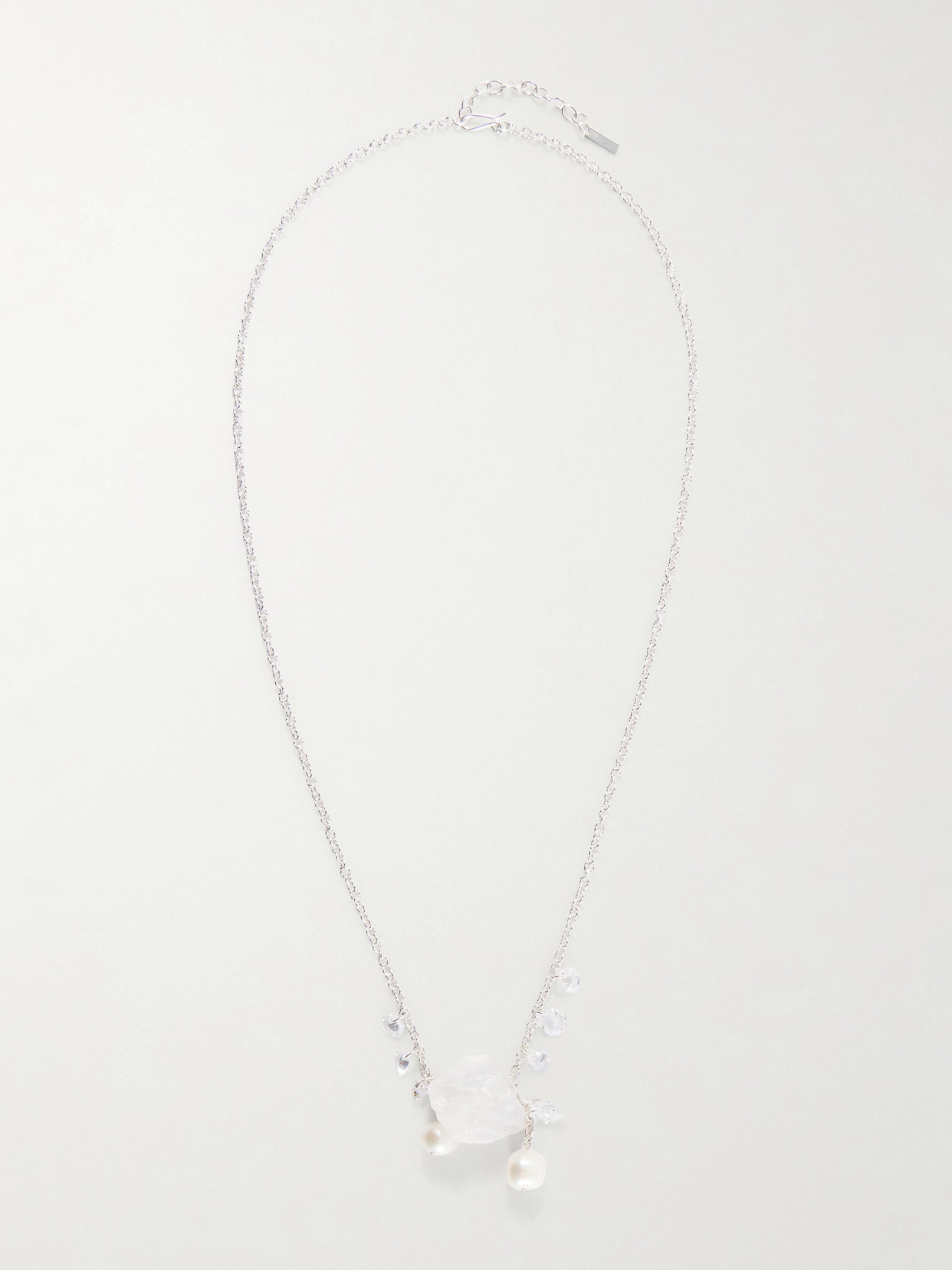 Completedworks Pendulum Recycled Silver, Cubic Zirconia, Crystal And Pearl Necklace In Metallic
