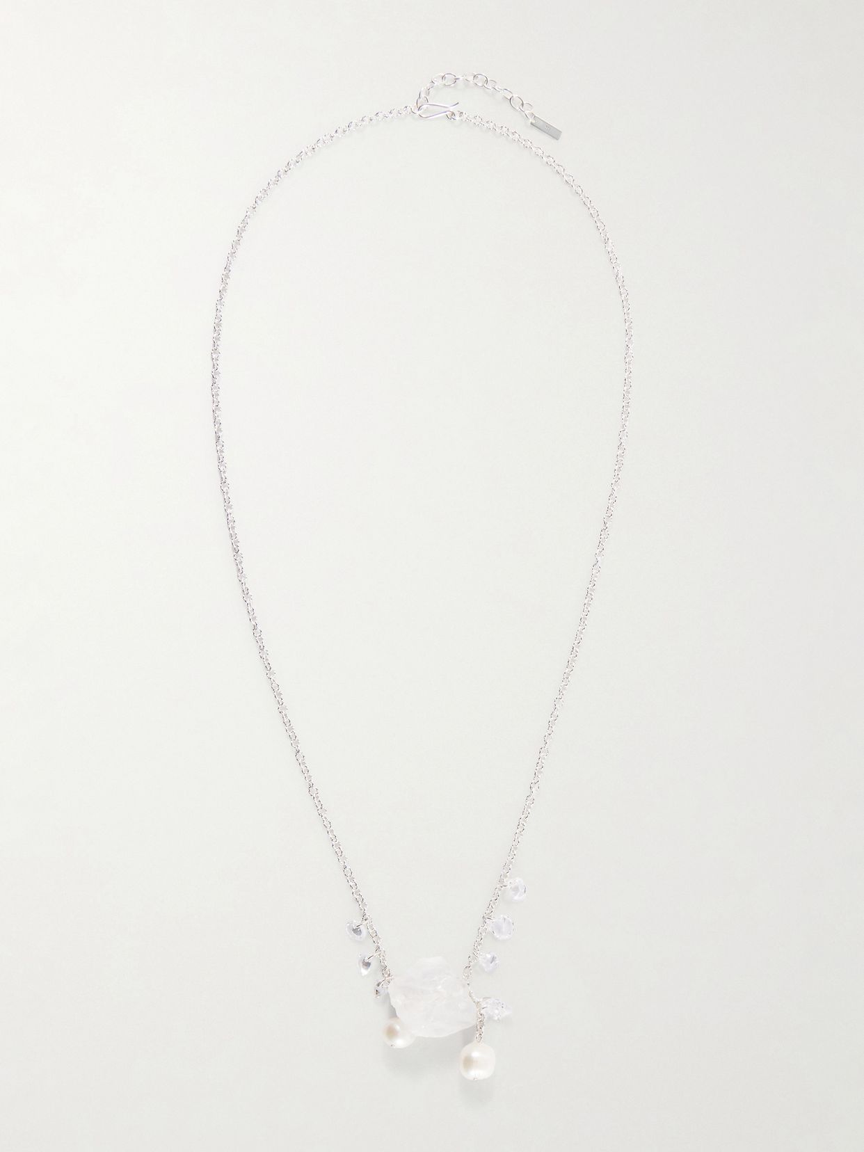 Pendulum recycled silver, cubic zirconia, crystal and pearl necklace