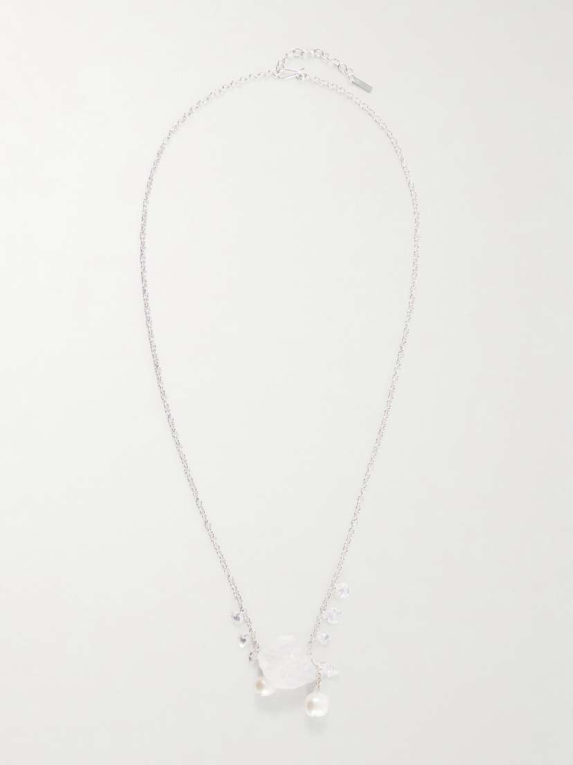 Completedworks Pendulum Recycled Silver, Cubic Zirconia, Crystal And Pearl Necklace