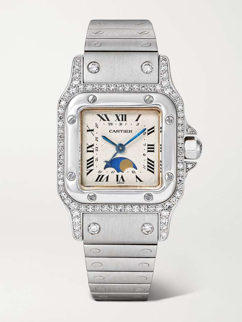 Stephanie Windsor + Cartier Vintage 1980s Santos Galbée Moonphase 26mm 18-karat White Gold And Diamond Watch, Ref. No. 9800 (fits Up To 6.2'' Wrist)
