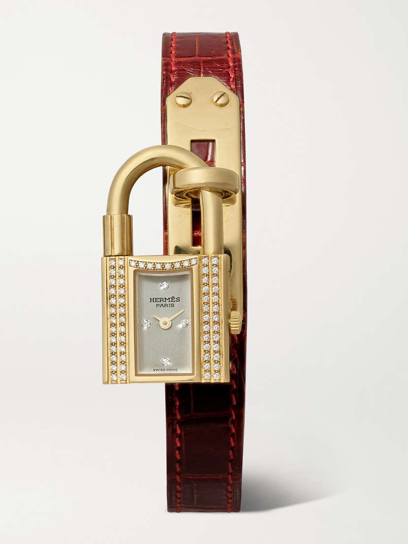 Stephanie Windsor + Hermès Vintage 1995 Kelly 16mm 18-karat Gold, Diamond And Leather Watch (fits Up To 7'' Wrist)