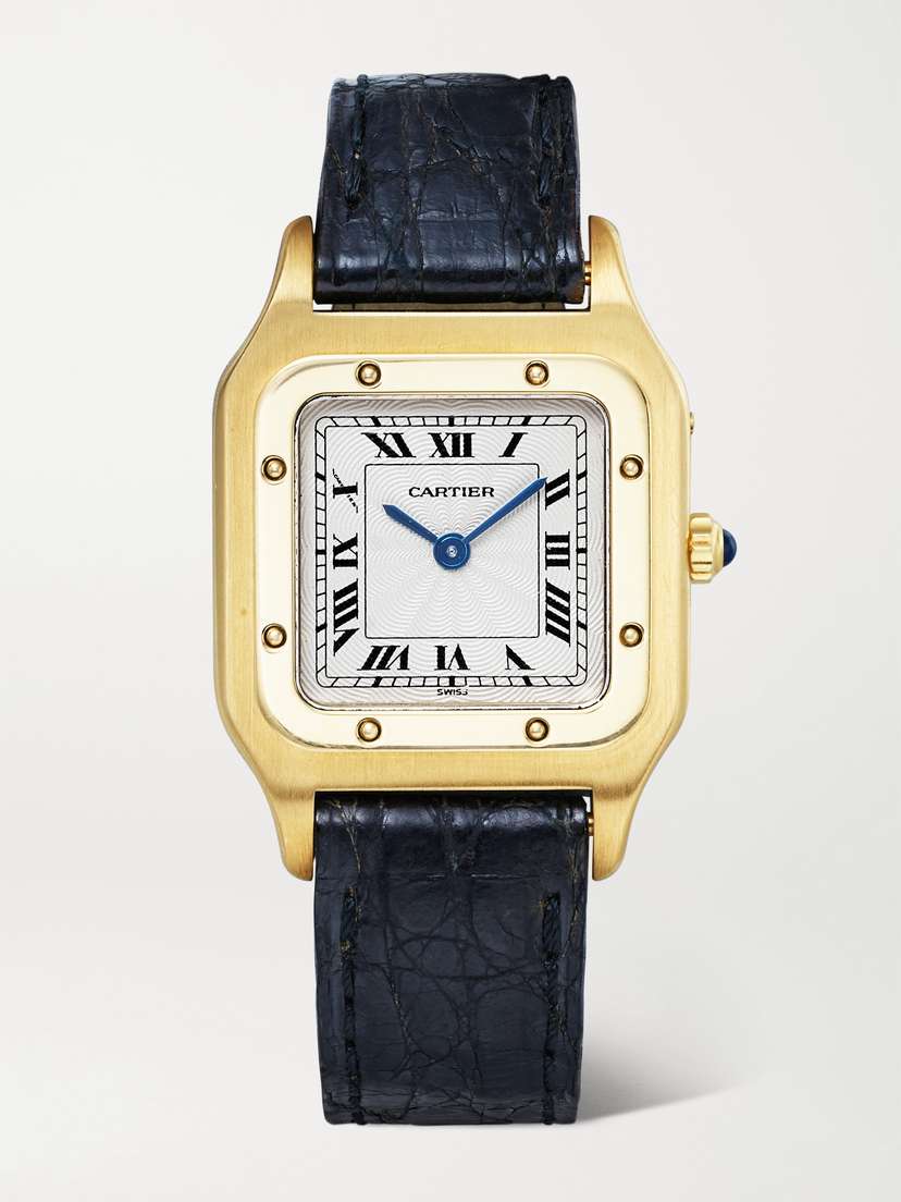Stephanie Windsor + Cartier Vintage 1998 Santos Dumont Mini 26mm 18-karat Gold And Leather Watch, Ref. No. 1577 (fits Up To 7")