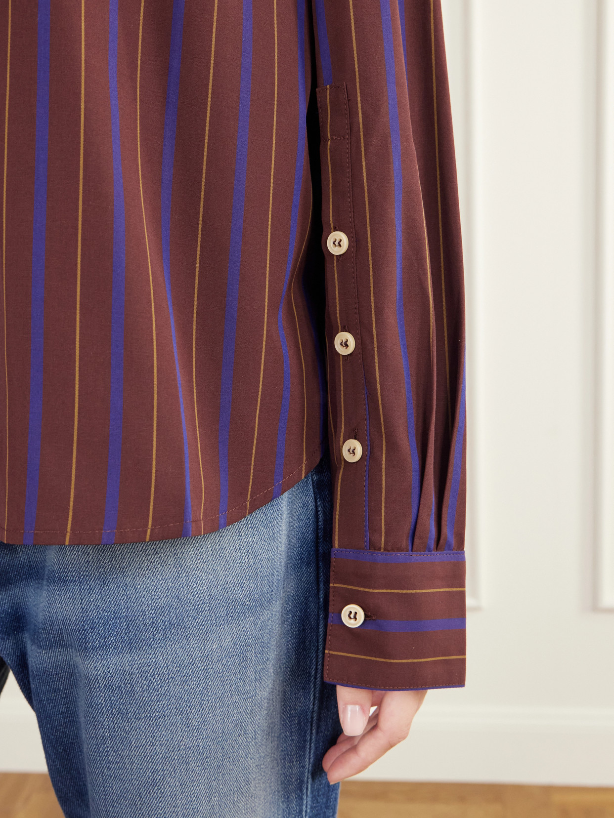 The Editor Striped Cotton And Silk-Blend Poplin Shirt
