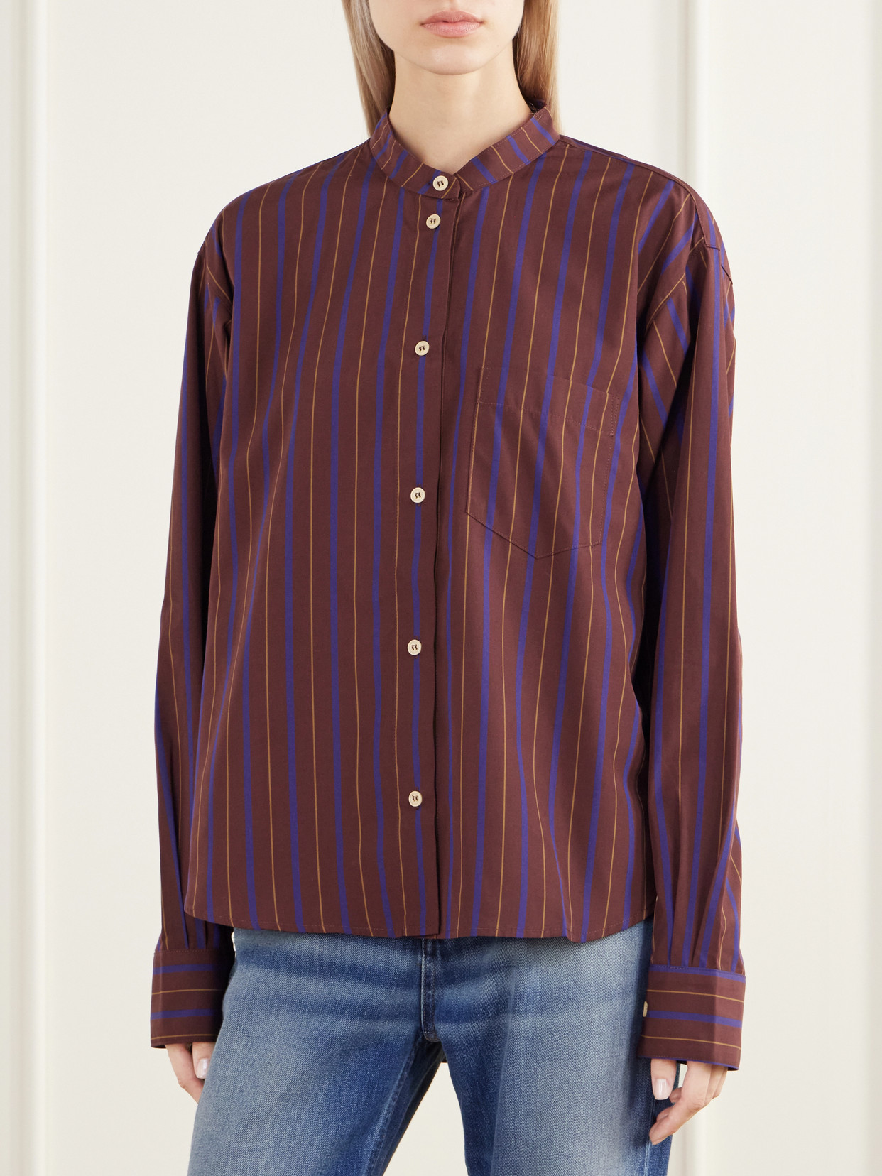 The Editor Striped Cotton And Silk-Blend Poplin Shirt