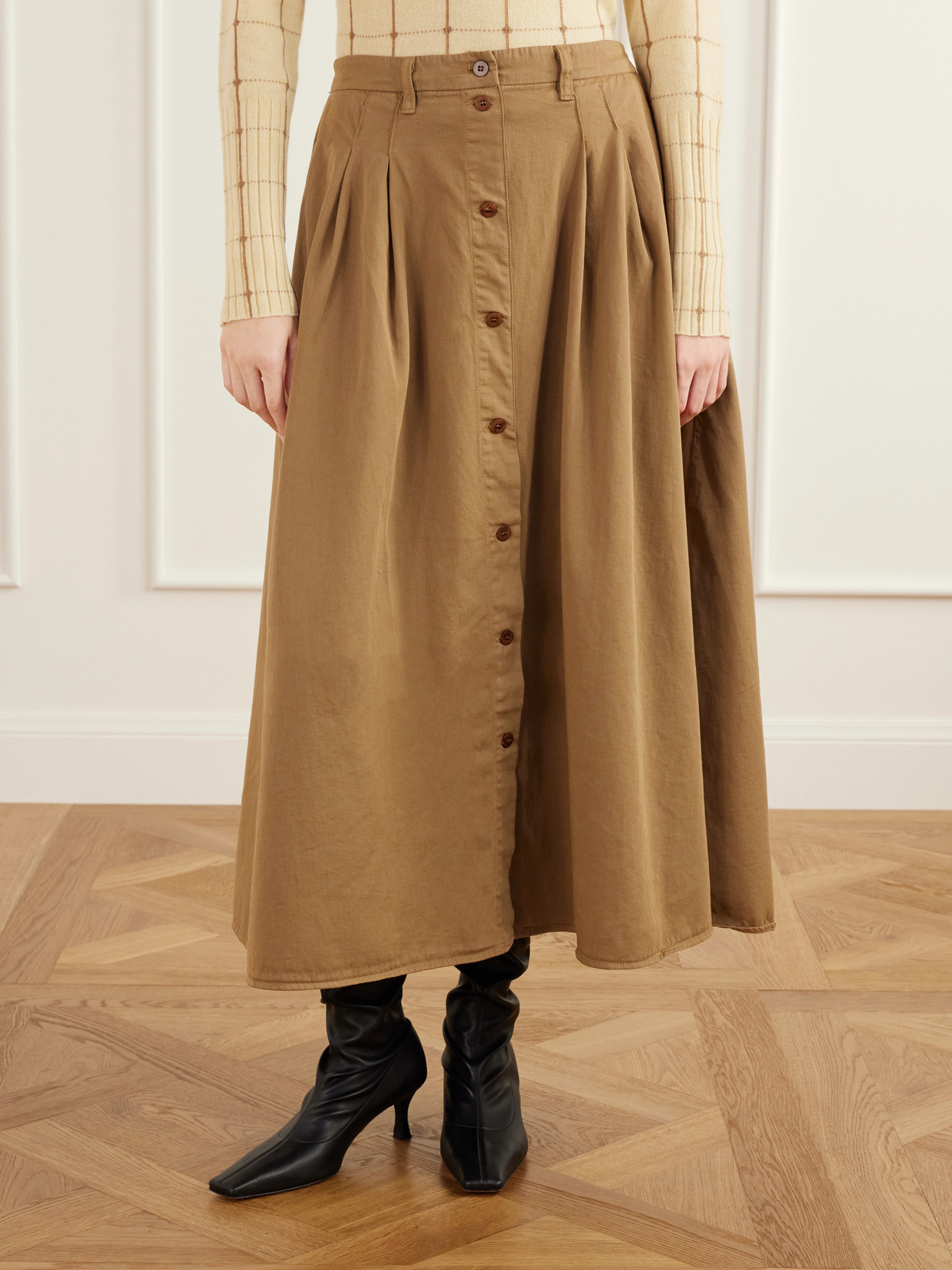 The Venetian Pleated Cotton-Twill Midi