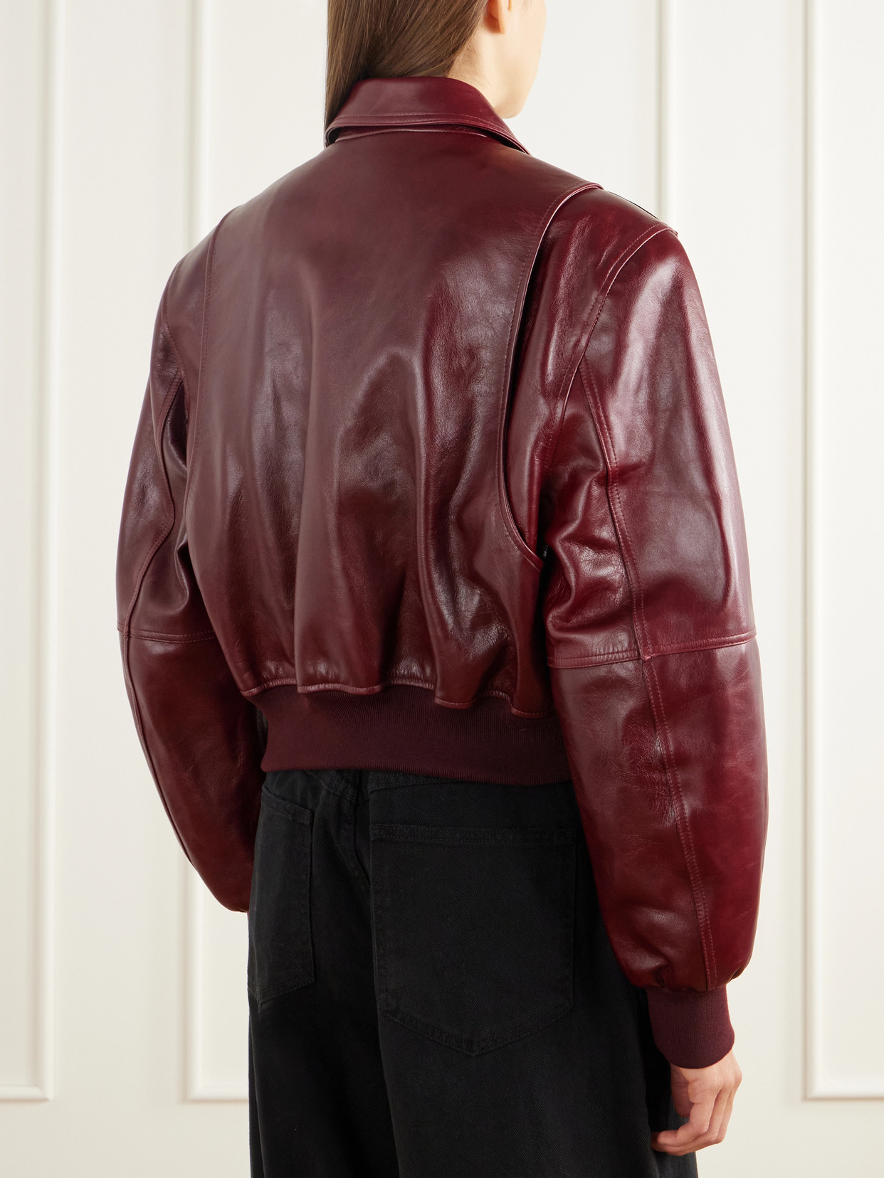 Cropped Leather Bomber Jacket